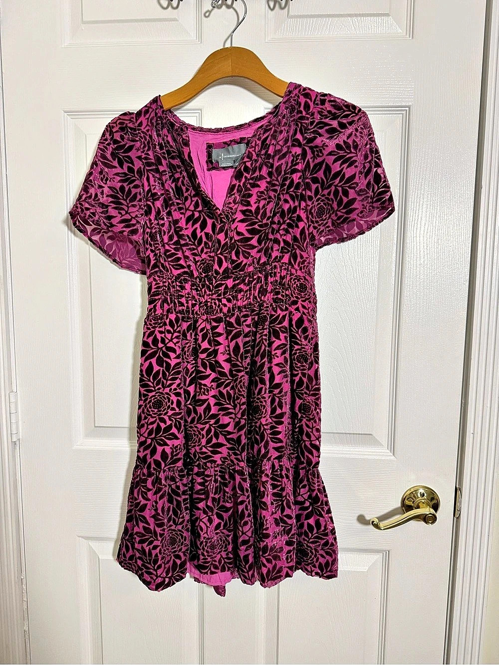 Anthropologie By Anthropologie Burnout Velvet Mini Dress Floral Pink & Purple